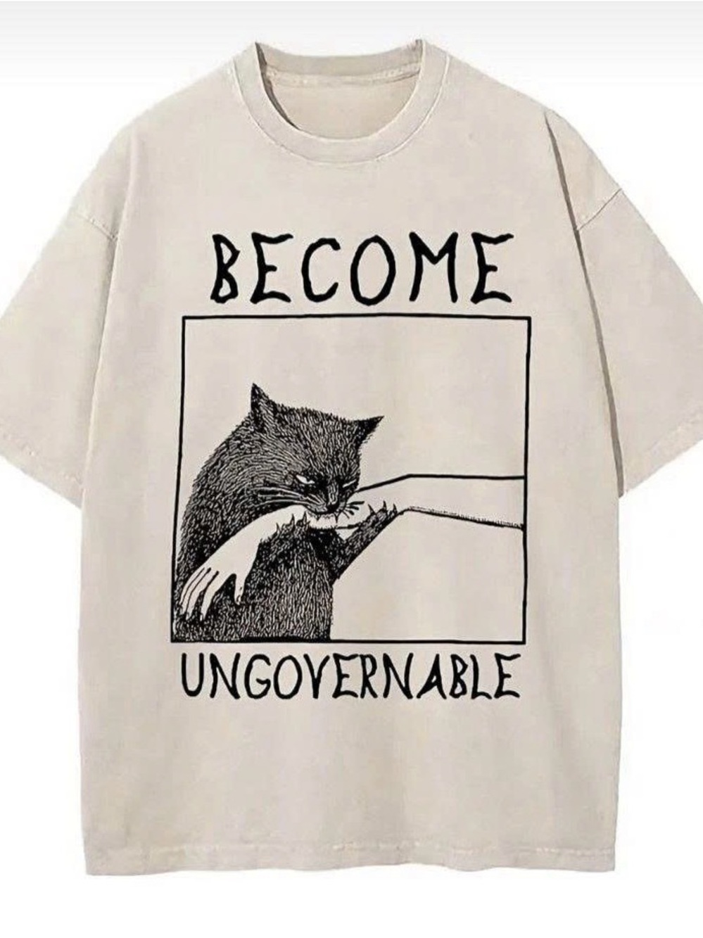 Become Ungovernable Cat Graphic T-Shirt - Cream